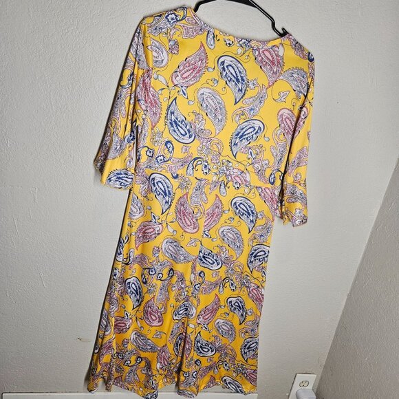 Boho, Casual or Dress up, Woman's Paisley Print Yellow A-Line Dress With Elbow-L - Picture 2 of 13